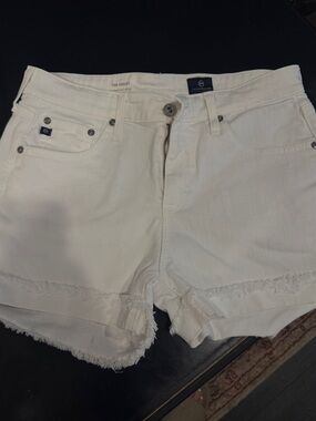 Ag Adriano Goldschmied White Frayed Hem Denim Shorts